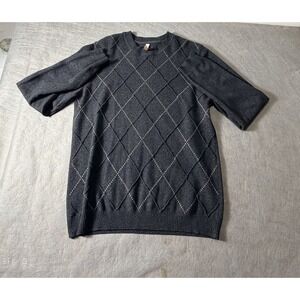 Transcript Argyle 100% Cashmere Pullover Sweater Gray Tight-Knit Men's Medium